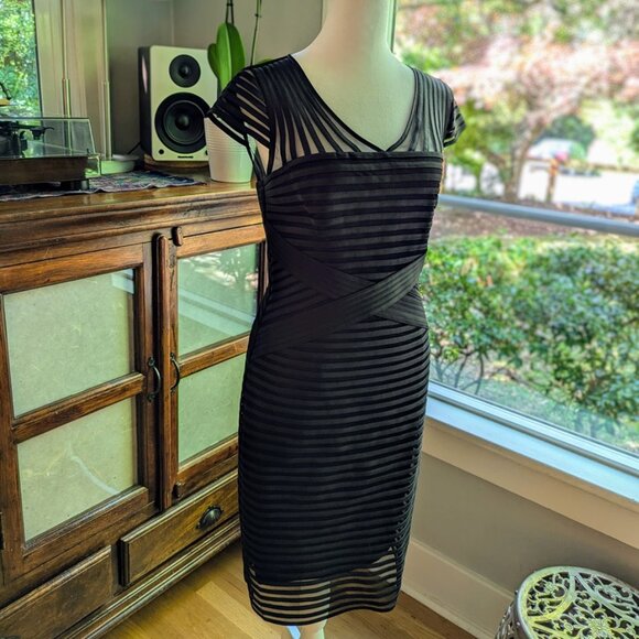 NWT White House Black Market Black Ribbon Mesh Cocktail Dress, Size 2 - Picture 1 of 10